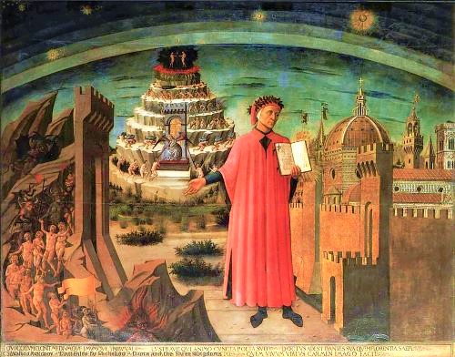 Michelino, 15e eeuw: Dante toont 'Comedia' aan Florence